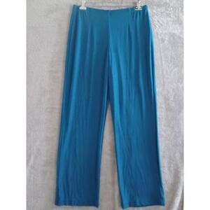 Chicos Travelers Pants Sz 2 Lg Teal Blue Wide Leg Palazzo Pull On Liquid Knit